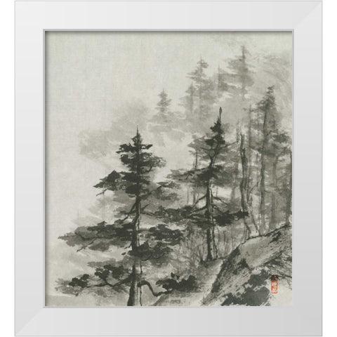 Sumi Treetops Sq White Modern Wood Framed Art Print by Paschke, Chris