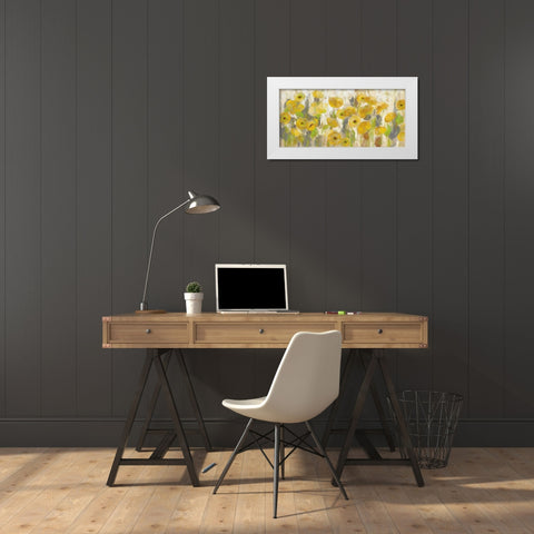 Floating Yellow Flowers I White Modern Wood Framed Art Print by Vassileva, Silvia