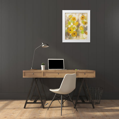 Floating Yellow Flowers III White Modern Wood Framed Art Print by Vassileva, Silvia
