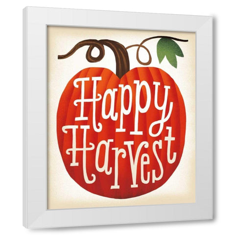 Harvest Time Happy Harvest Pumpkins White Modern Wood Framed Art Print by Mullan, Michael
