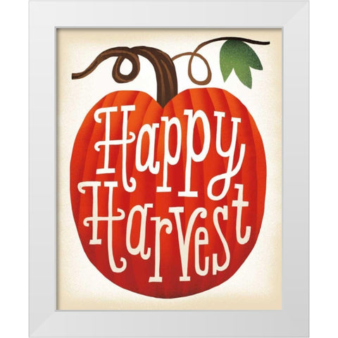 Harvest Time Happy Harvest Pumpkins White Modern Wood Framed Art Print by Mullan, Michael