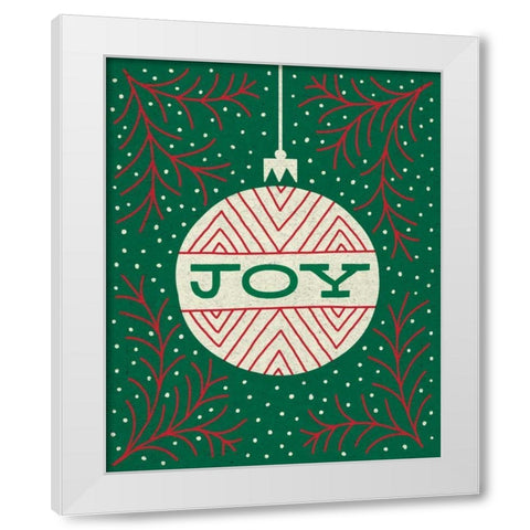 Jolly Holiday Ornaments Joy White Modern Wood Framed Art Print by Mullan, Michael