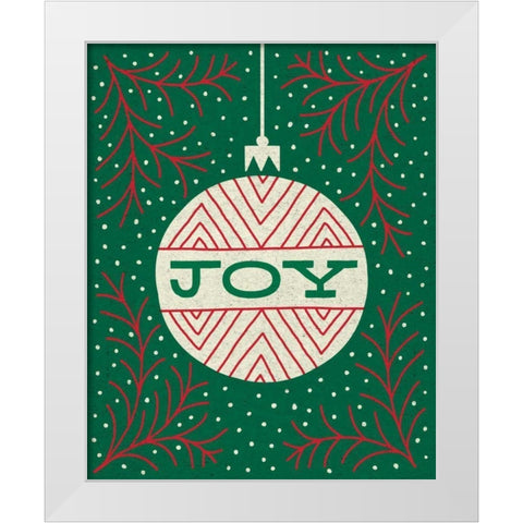 Jolly Holiday Ornaments Joy White Modern Wood Framed Art Print by Mullan, Michael