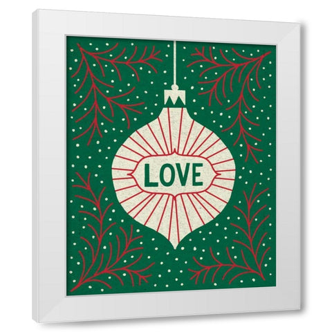 Jolly Holiday Ornaments Love White Modern Wood Framed Art Print by Mullan, Michael