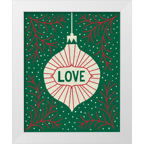 Jolly Holiday Ornaments Love White Modern Wood Framed Art Print by Mullan, Michael