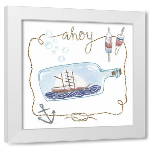 Ship in a Bottle Ahoy White Modern Wood Framed Art Print by Zieve Miller, Sara