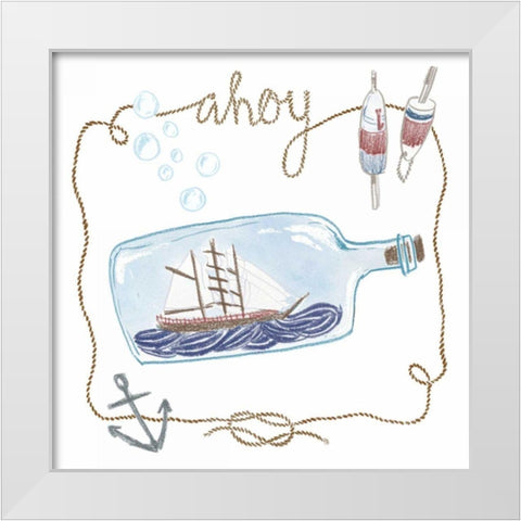 Ship in a Bottle Ahoy White Modern Wood Framed Art Print by Zieve Miller, Sara