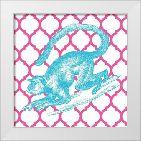Bright Menagerie Monkey White Modern Wood Framed Art Print by Wild Apple Portfolio