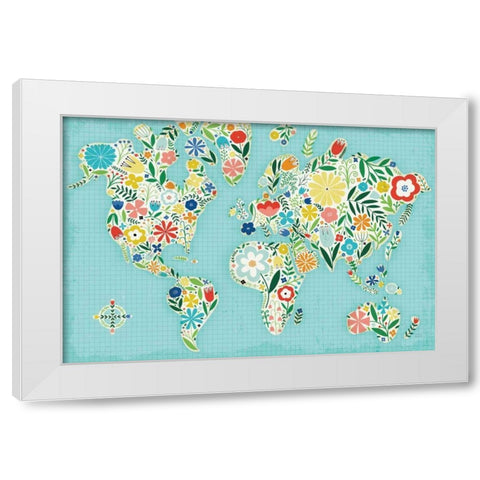 Floral World Blue White Modern Wood Framed Art Print by Mullan, Michael