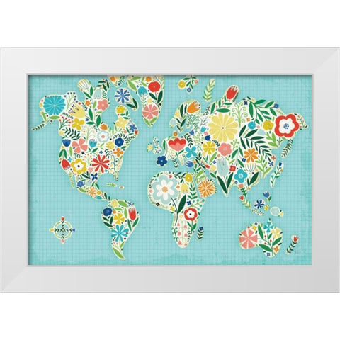 Floral World Blue White Modern Wood Framed Art Print by Mullan, Michael