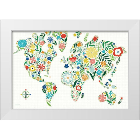 Floral World White White Modern Wood Framed Art Print by Mullan, Michael