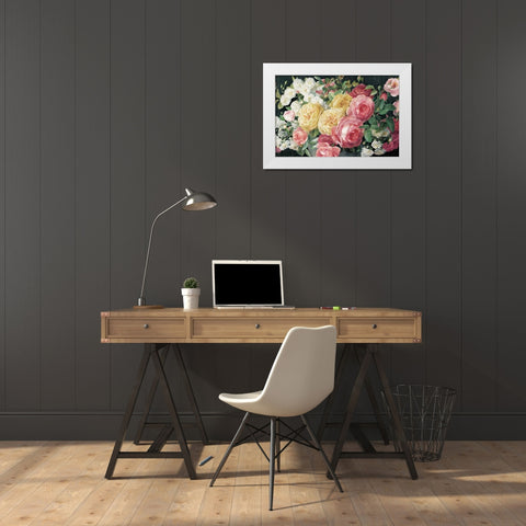 Antique Roses on Black Crop White Modern Wood Framed Art Print by Nai, Danhui