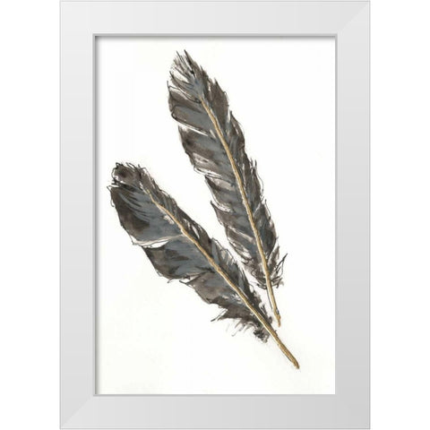 Gold Feathers III on White White Modern Wood Framed Art Print by Paschke, Chris