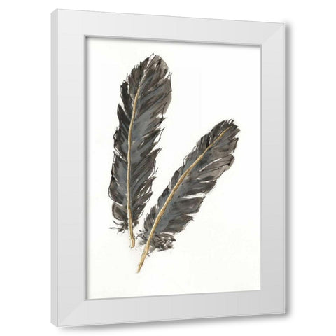 Gold Feathers IV on White White Modern Wood Framed Art Print by Paschke, Chris