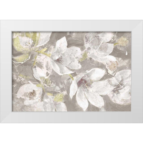 Magnolias in Bloom Greige White Modern Wood Framed Art Print by Hristova, Albena