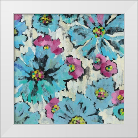 Graphic Pink and Blue Floral I White Modern Wood Framed Art Print by Vassileva, Silvia
