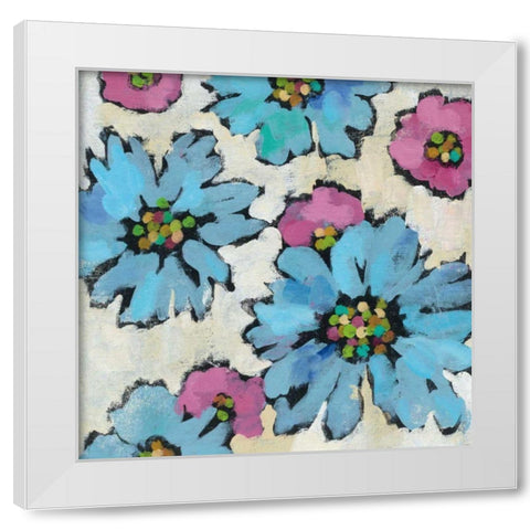 Graphic Pink and Blue Floral II White Modern Wood Framed Art Print by Vassileva, Silvia