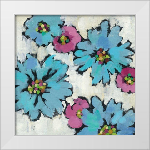 Graphic Pink and Blue Floral III White Modern Wood Framed Art Print by Vassileva, Silvia