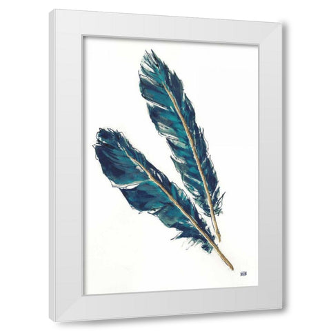 Gold Feathers III Indigo White Modern Wood Framed Art Print by Paschke, Chris