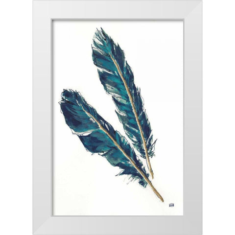 Gold Feathers III Indigo White Modern Wood Framed Art Print by Paschke, Chris
