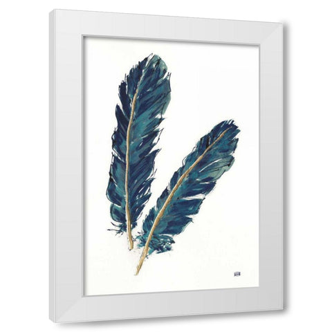Gold Feathers IV Indigo White Modern Wood Framed Art Print by Paschke, Chris