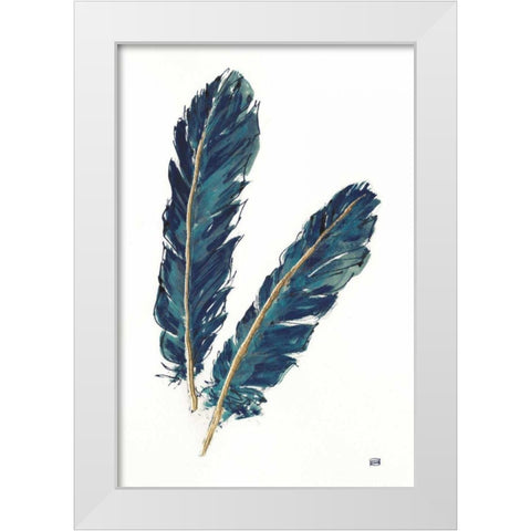 Gold Feathers IV Indigo White Modern Wood Framed Art Print by Paschke, Chris