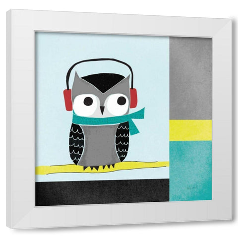 Owls I Blue Gray and Yellow White Modern Wood Framed Art Print by Warrick, Cheryl