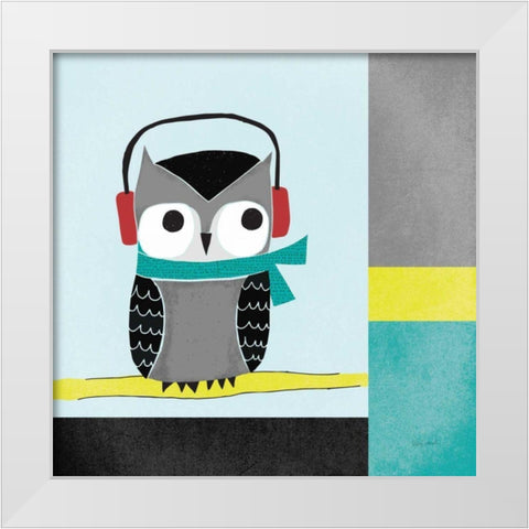 Owls I Blue Gray and Yellow White Modern Wood Framed Art Print by Warrick, Cheryl