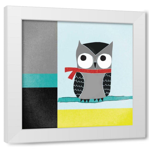 Owls III Blue Gray and Yellow White Modern Wood Framed Art Print by Warrick, Cheryl