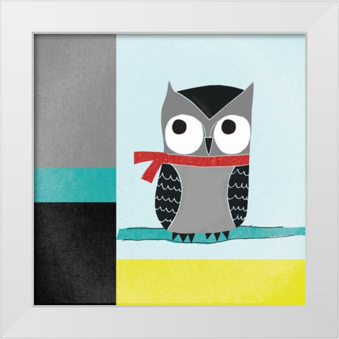 Owls III Blue Gray and Yellow White Modern Wood Framed Art Print by Warrick, Cheryl