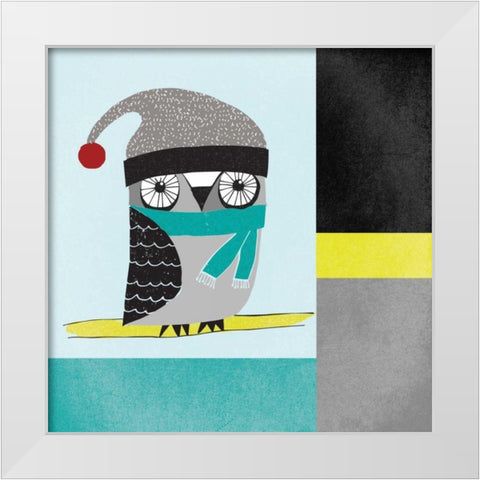 Owls IV Blue Gray and Yellow White Modern Wood Framed Art Print by Warrick, Cheryl