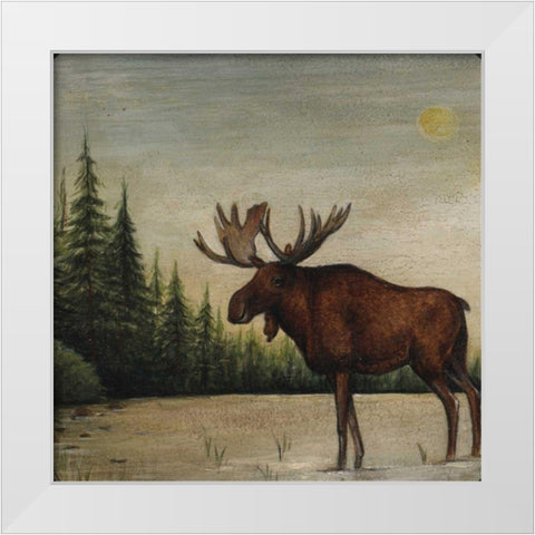 North Woods Moose II White Modern Wood Framed Art Print by Brown, David Carter