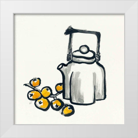 Tea and Loquats White Modern Wood Framed Art Print by Paschke, Chris
