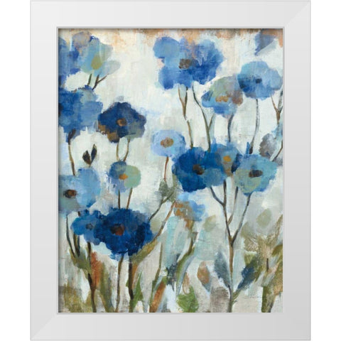 Abstracted Floral in Blue III White Modern Wood Framed Art Print by Vassileva, Silvia