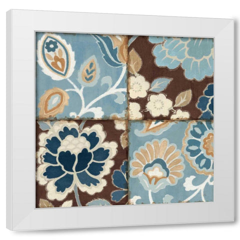 Blue Patchwork Motif I White Modern Wood Framed Art Print by Pela