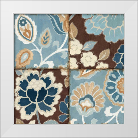 Blue Patchwork Motif I White Modern Wood Framed Art Print by Pela
