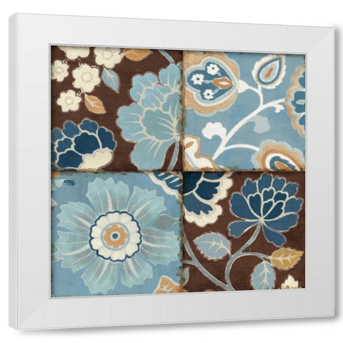 Blue Patchwork Motiff II White Modern Wood Framed Art Print by Pela