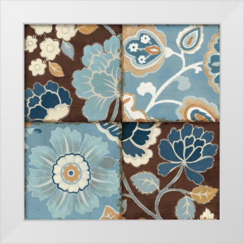 Blue Patchwork Motiff II White Modern Wood Framed Art Print by Pela