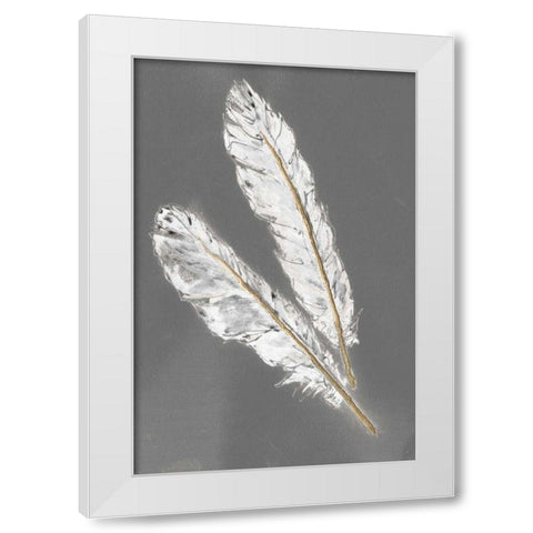 Gold Feathers III on Grey White Modern Wood Framed Art Print by Paschke, Chris