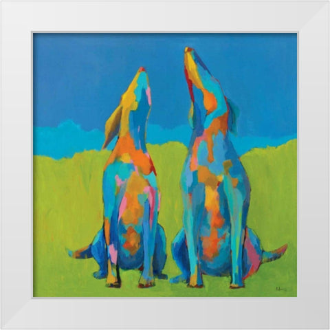 Howling Hounds White Modern Wood Framed Art Print by Adams, Phyllis