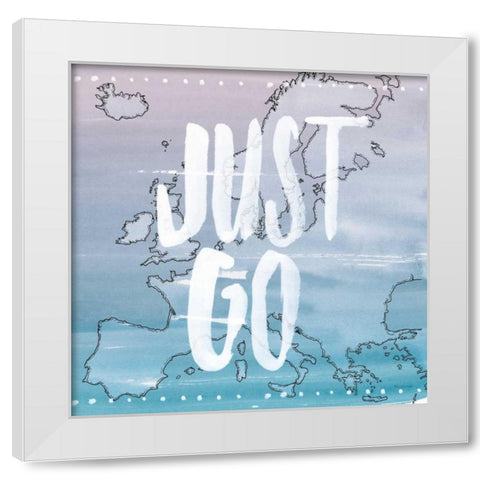 World Traveler Just Go White Modern Wood Framed Art Print by Miller, Sara Zieve