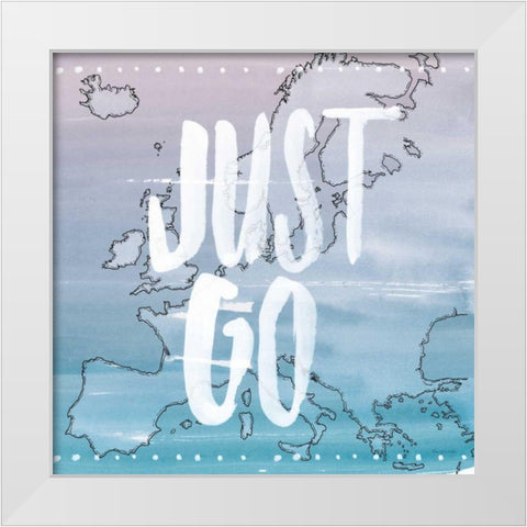 World Traveler Just Go White Modern Wood Framed Art Print by Miller, Sara Zieve