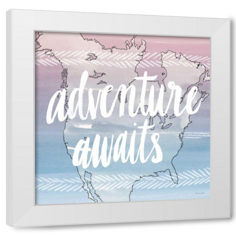 World Traveler Adventure Awaits White Modern Wood Framed Art Print by Miller, Sara Zieve