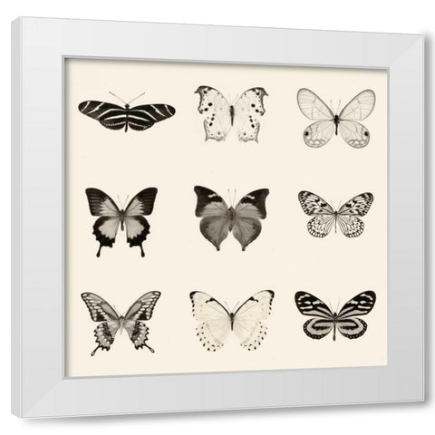 Butterfly BW 9 Patch White Modern Wood Framed Art Print by Van Swearingen, Debra