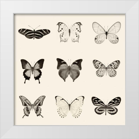 Butterfly BW 9 Patch White Modern Wood Framed Art Print by Van Swearingen, Debra