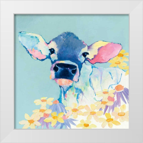 Bessie with Flowers on Teal White Modern Wood Framed Art Print by Tillmon, Avery