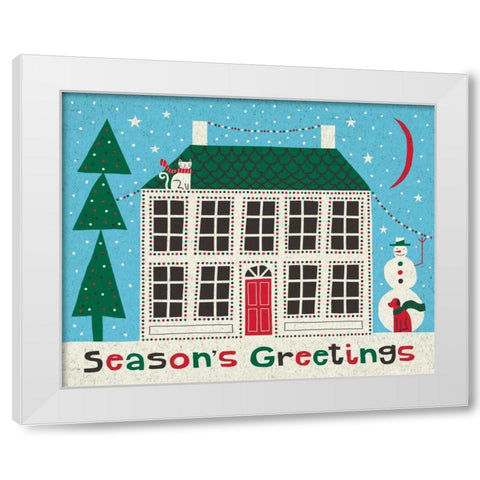 Jolly Holiday Home on Blue White Modern Wood Framed Art Print by Mullan, Michael