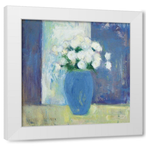 Ranunculi in Blue Vase White Flowers White Modern Wood Framed Art Print by Clark, Michael