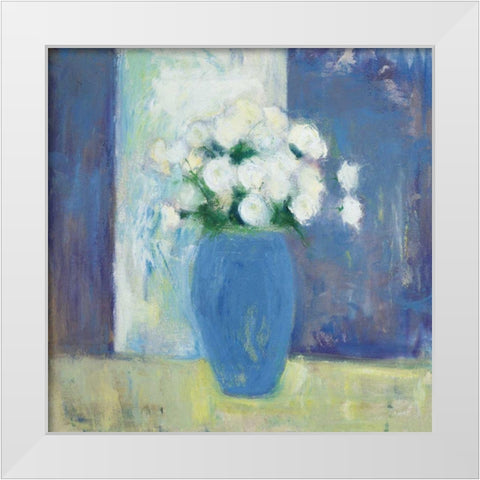Ranunculi in Blue Vase White Flowers White Modern Wood Framed Art Print by Clark, Michael