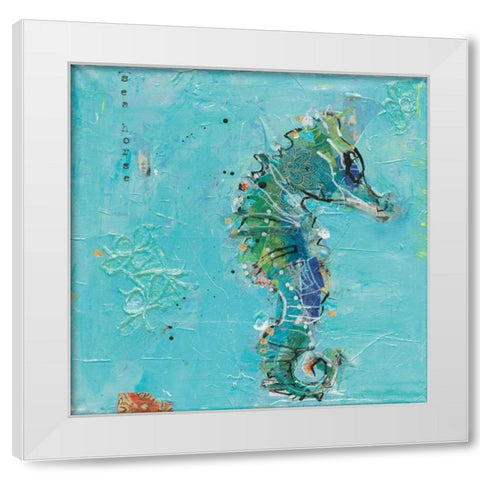 Little Seahorse Blue White Modern Wood Framed Art Print by Day, Kellie